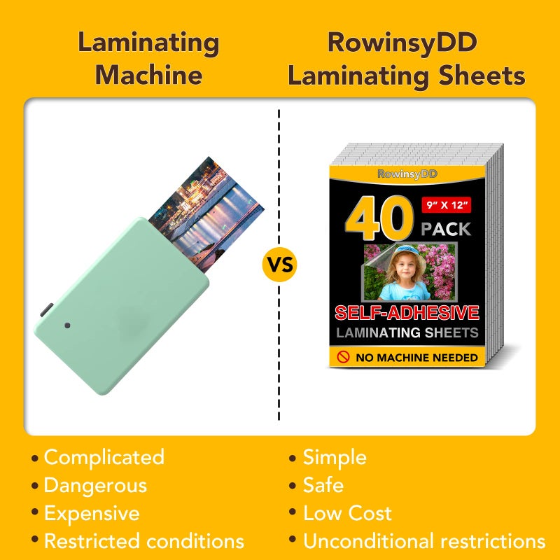 RowinsyDD 40 Pcs Self-Adhesive Laminating Sheets, 9 X 12 Inches Clear Laminating Sheets No Machine Needed Self Sealing Laminate Sheets - Image 4